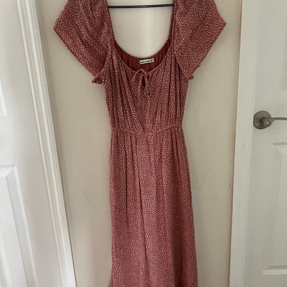 Abercrombie & Fitch Pink Flutter Sleeve Midi Dress